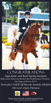 Congratulations Inga Janke and Beall Spring Savanna