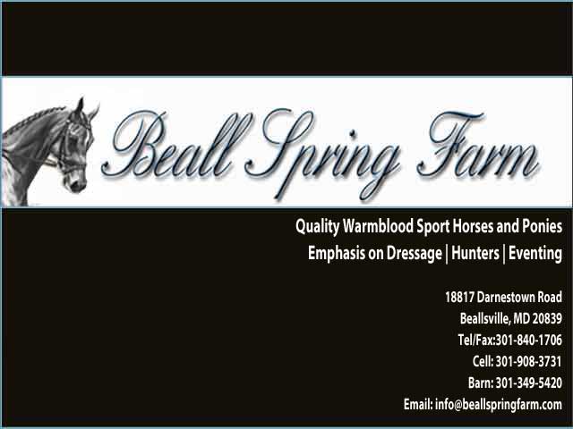 Beall Spring Farm - A Sport Horse Facility in Beallsville, MD breeding Quality Warmbloods and Welshcross Sport Ponies